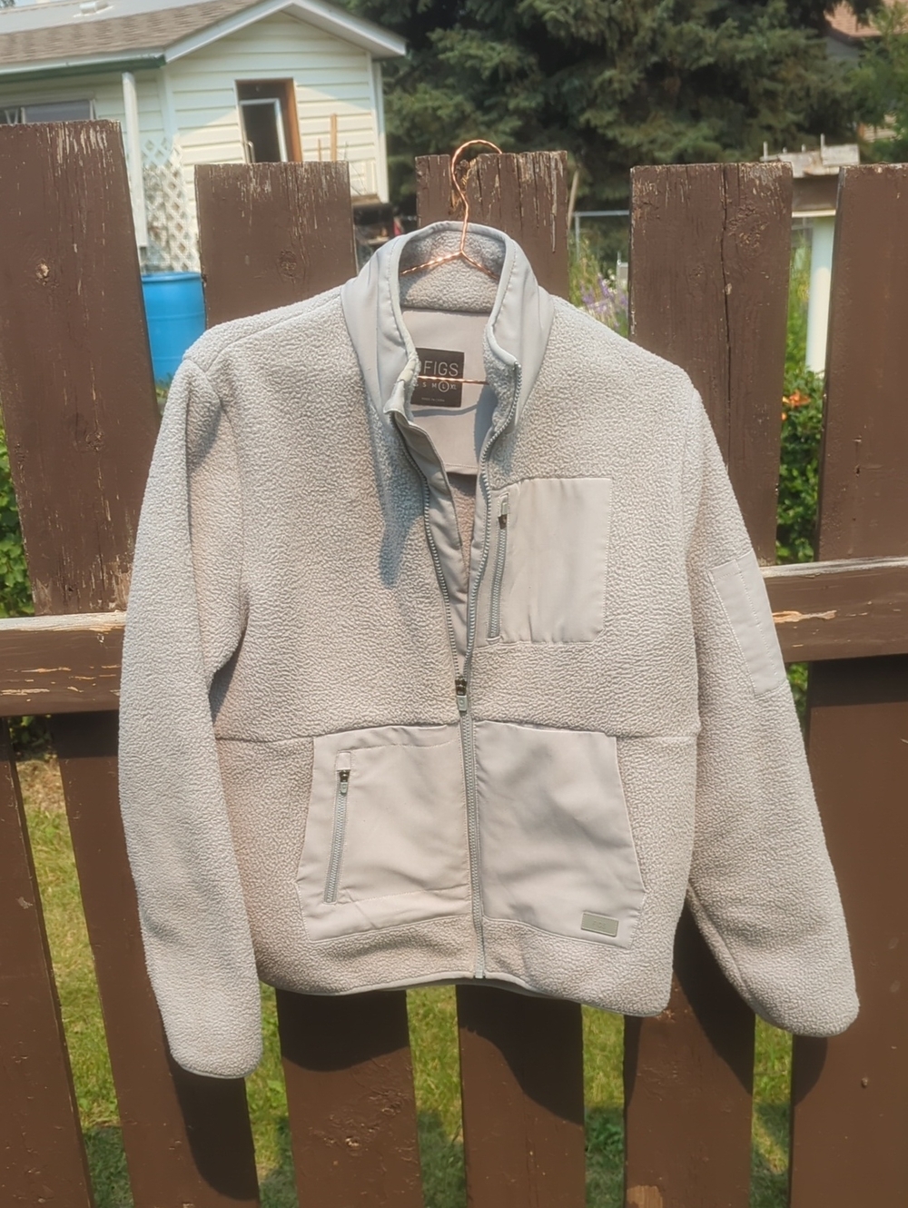 FIGS Light Gray Sherpa Zip Jacket